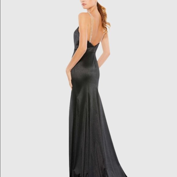 Mac Duggal Charmeuse Rhinestone Strap Trumpet Gown NWT - Picture 3 of 7